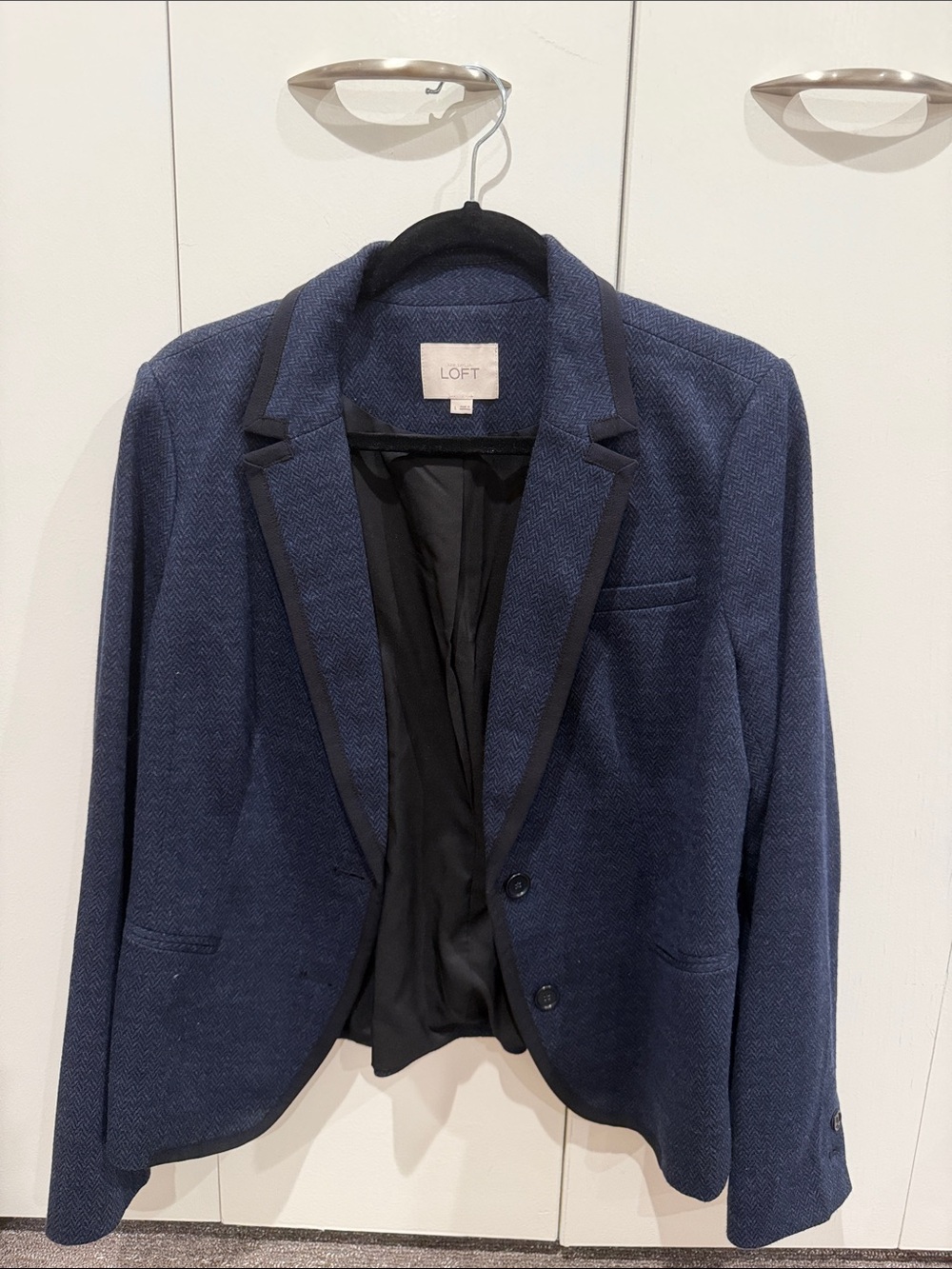 LOFT Navy Blue Women's Tailored Blazer with Contrast Trim